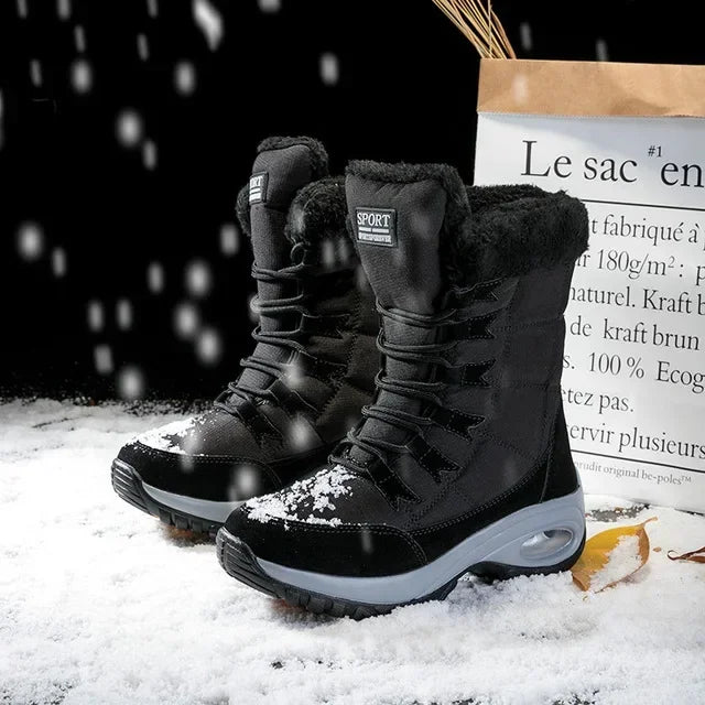 Women's Plush-Lined Waterproof Snow Boots - Platform Winter Hiking Ankle Boots