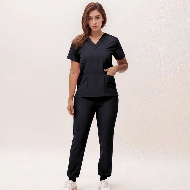 Women's 2025 New Nurse Uniforms: V-Neck Top & Jogger Pants Scrub Set - Experience Ultimate Comfort & Flexibility with 95% Polyester & 5% Spandex for Healthcare Professionals