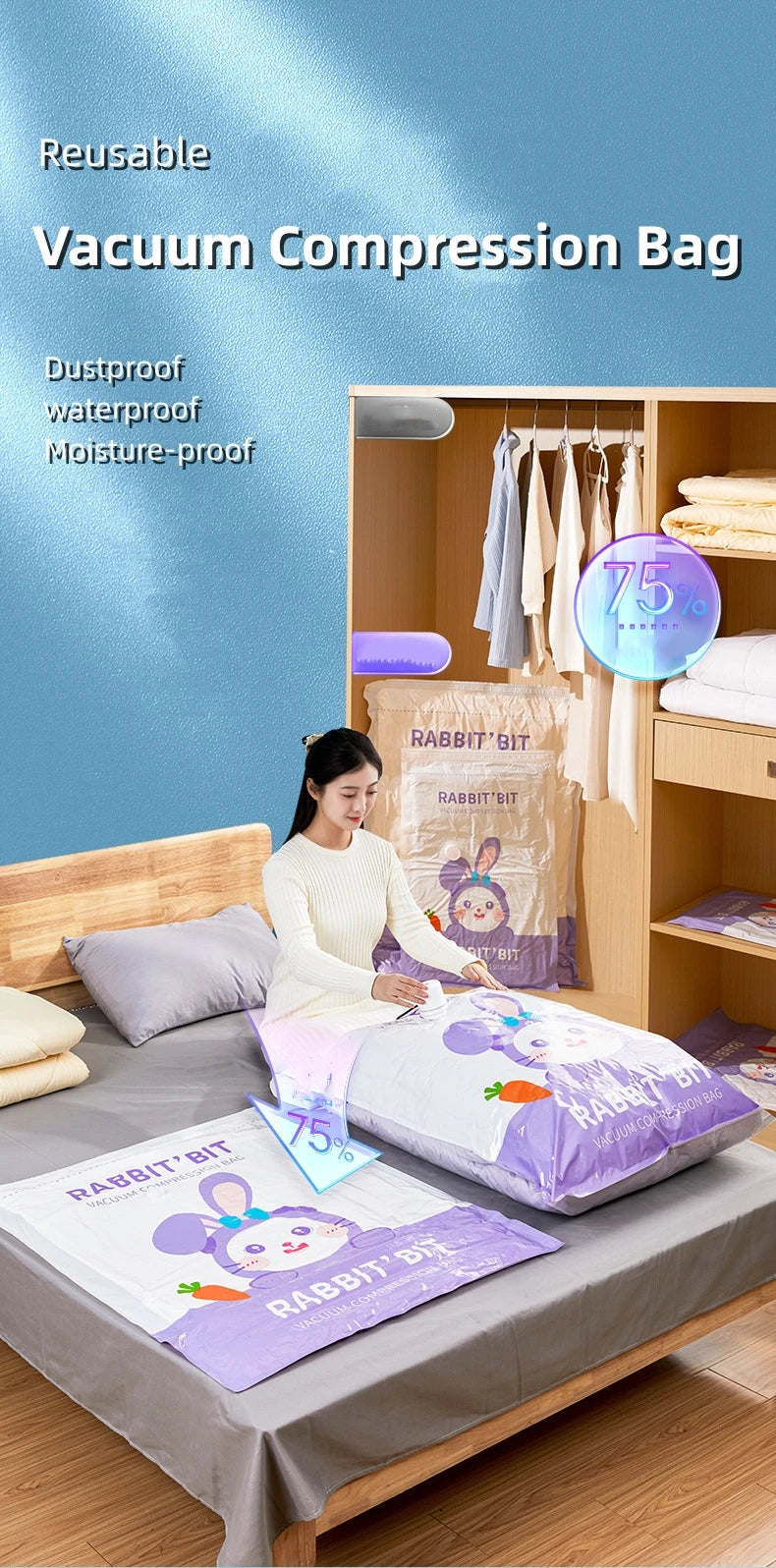 PEISI Vacuum Storage Bags for Clothes – Reusable Space-Saving Compression Bags with Hand Pump | Travel & Home Organizer | S/M/L/XL