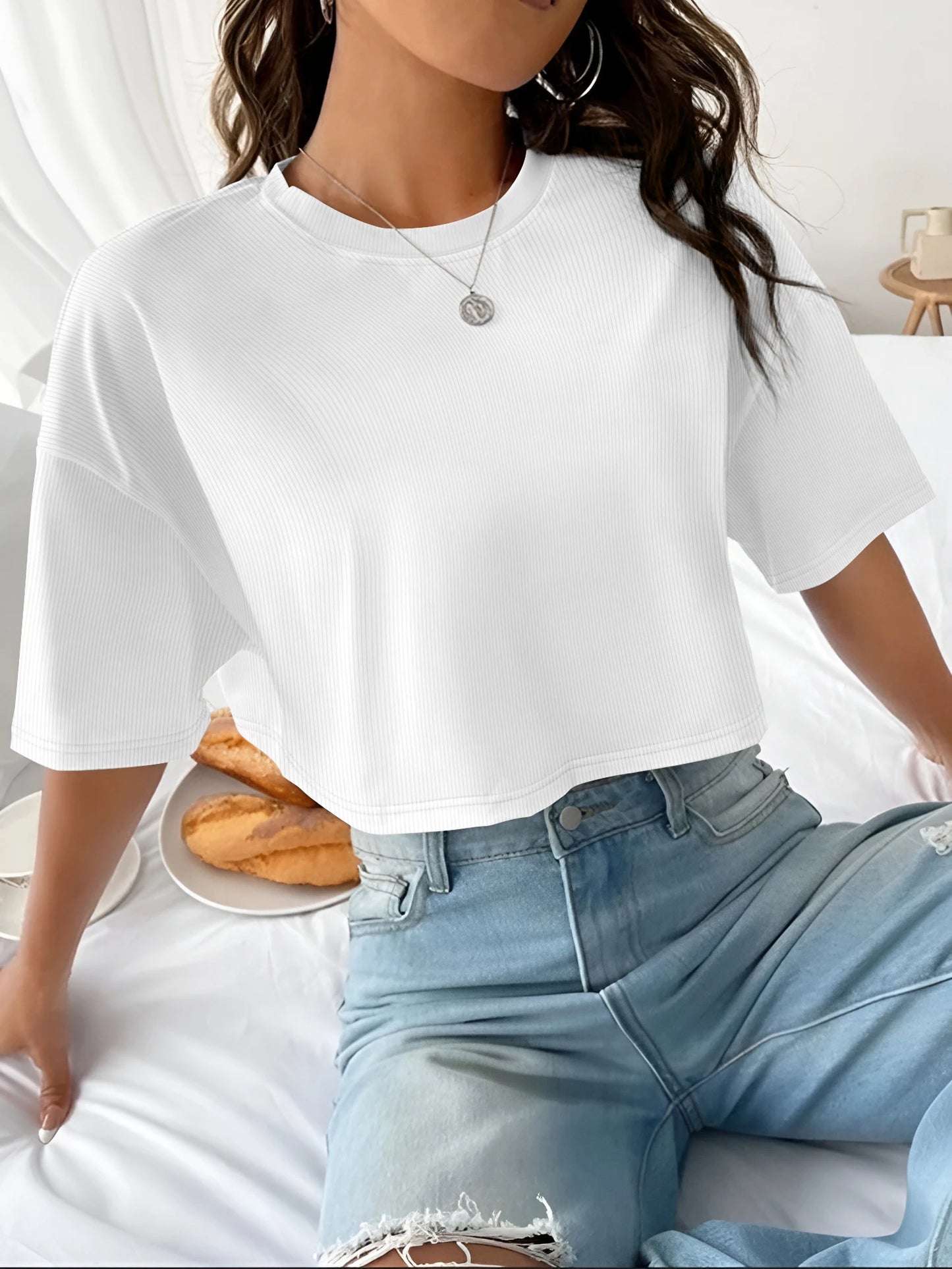 Women's Ribbed Crop Top | Short Sleeve Stretch Tee | Y2K Casual Summer Streetwear