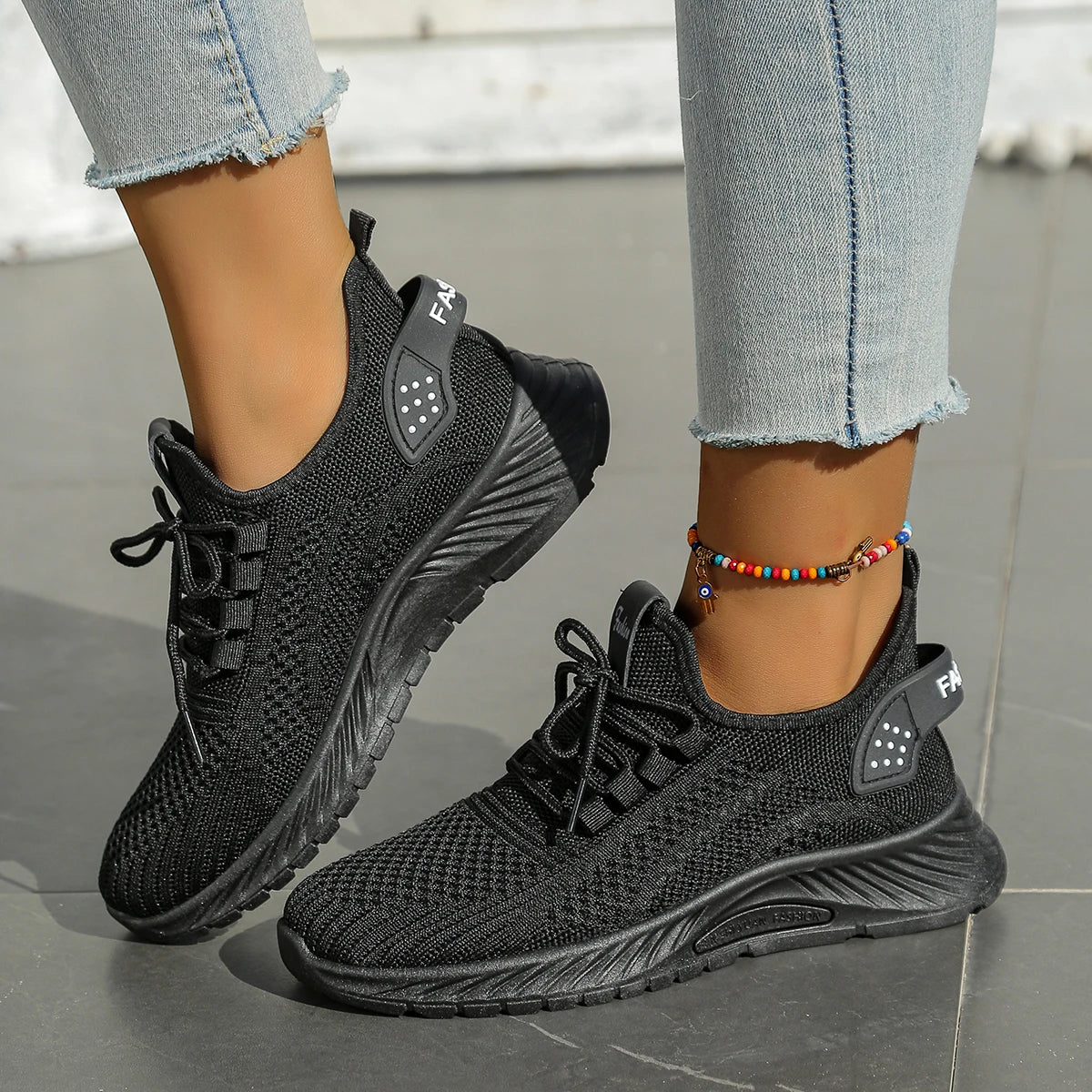 Women's Chunky Platform Sneakers - Lightweight Knit Athletic Shoes with Air Cushion Sole