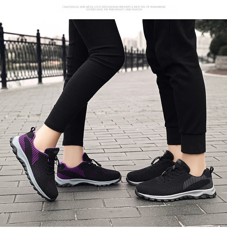 Women's Breathable Running Sneakers - Air Mesh Lace-Up Athletic Shoes - Lightweight Sport