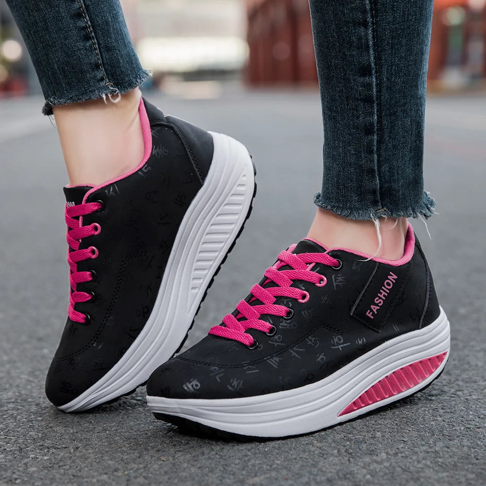 Women's LIZUXIE Wedge Platform Sneakers – Breathable Lace-Up Casual Shoes with Thick Sole & Elevated Comfort.