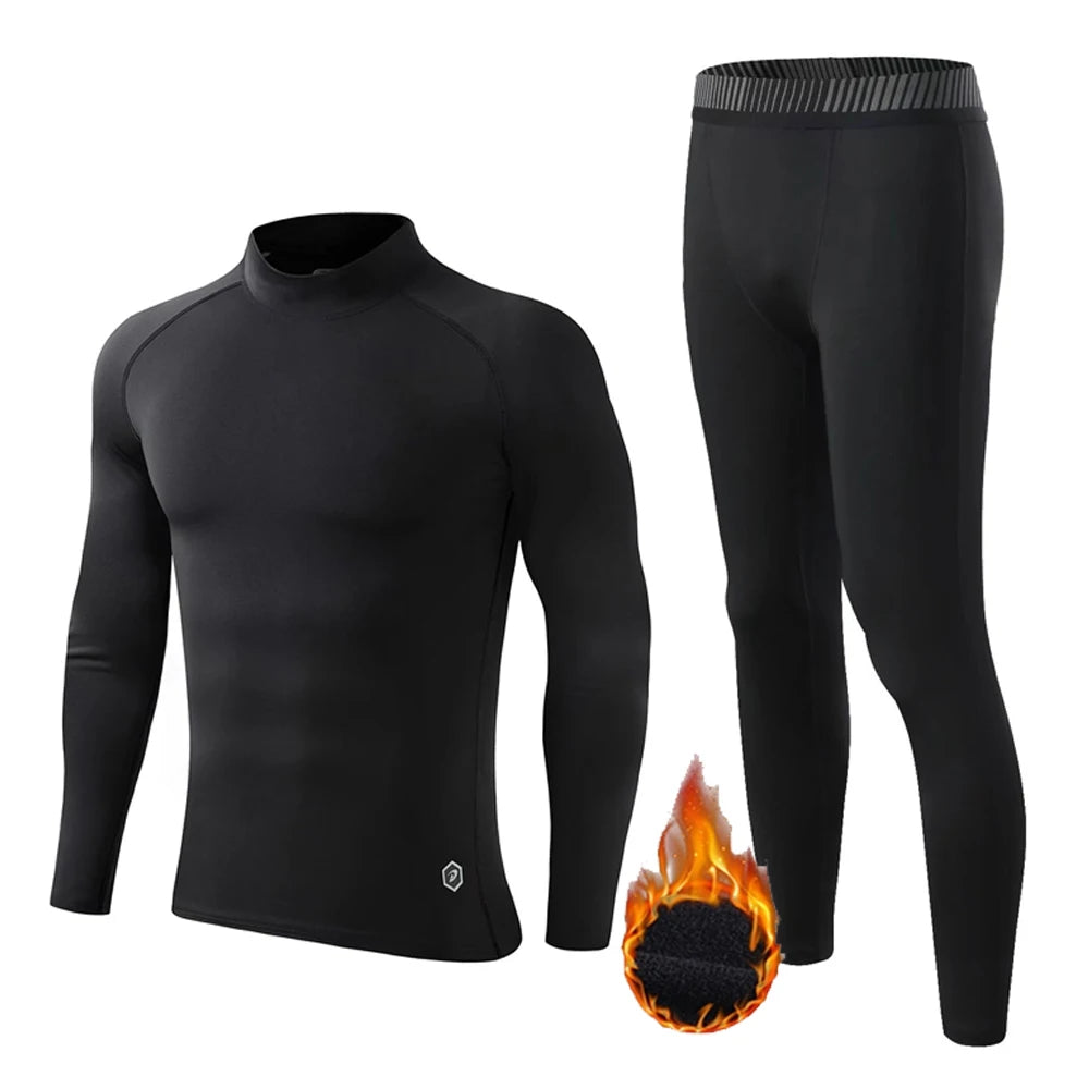 Men's NoEnName_Null Winter Fleece Thermal Underwear Suit - Fitness Clothing Set with Long Shirt and Leggings, Warm Base Layer Compression Sportswear