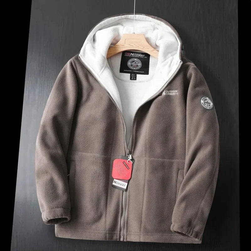 Men's Premium Winter Fleece Jacket - Stylish Hooded Wool Blend Coat for Outdoor Adventures