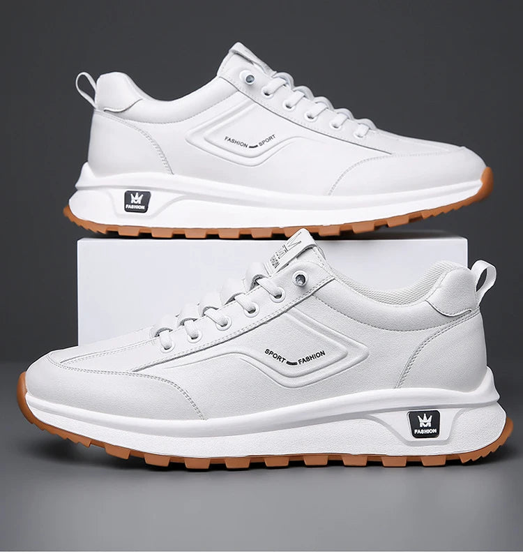 Men's Doefhom Genuine Cow Leather Sneakers — Lace-Up Casual Sport Shoes | Waterproof Outdoor Street Style Trainers for Spring & Autumn