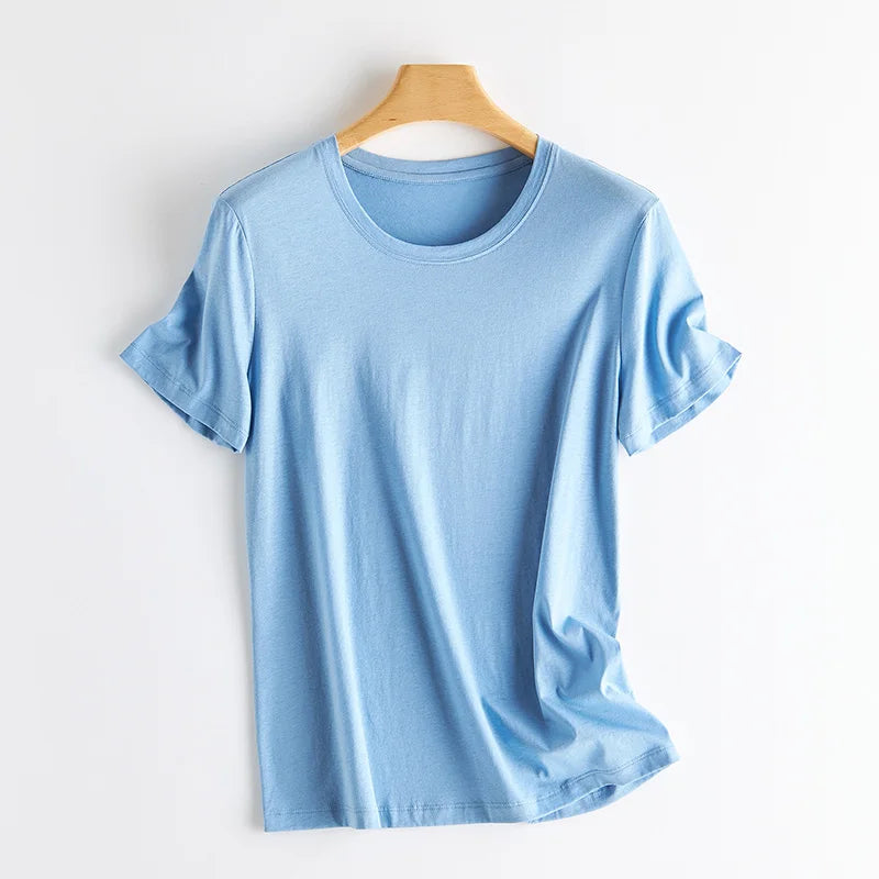 Eesswel Women's V-Neck Silk-Blend T-Shirt | Soft Breathable Summer Tee | Casual Short Sleeve Solid Top – Multiple Colors