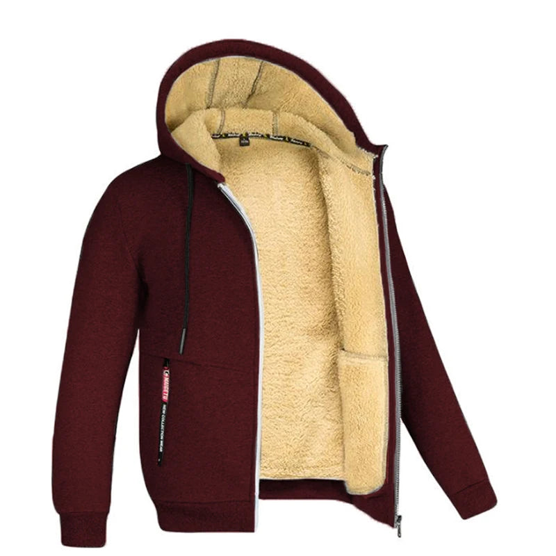 Men's Cashmere Plush Lined Sweatshirt Coat - Warm Zipper Lamb Wool Jacket with Front Pockets