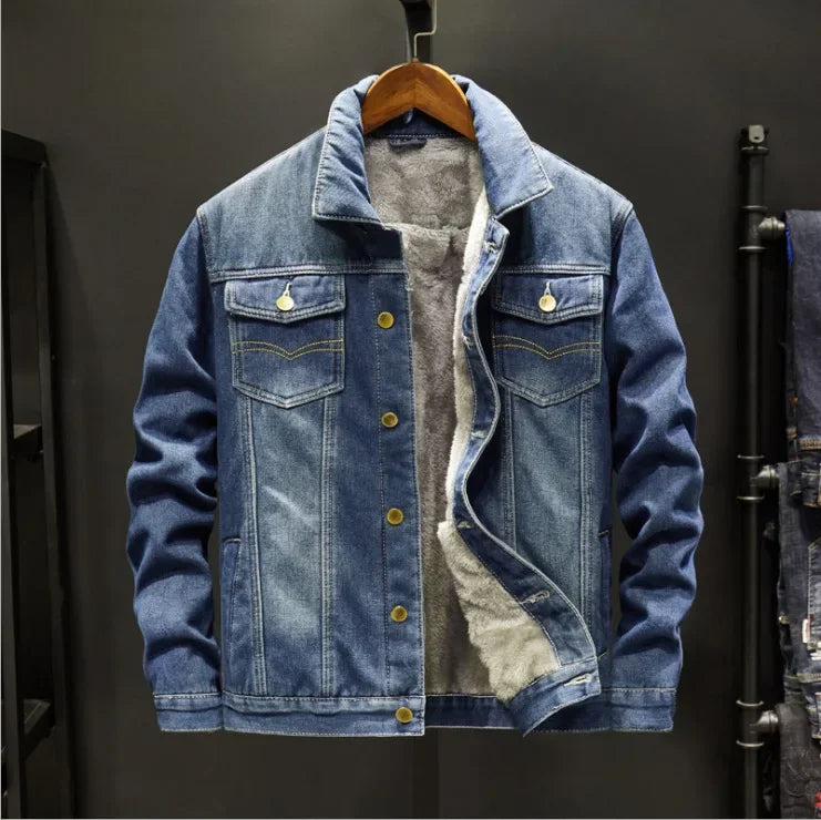 Men's Washed Denim Jacket - Casual Single Breasted Cardigan with Turn Down Collar & Pockets