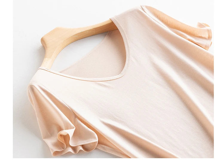 Eesswel Women's V-Neck Silk-Blend T-Shirt | Soft Breathable Summer Tee | Casual Short Sleeve Solid Top – Multiple Colors