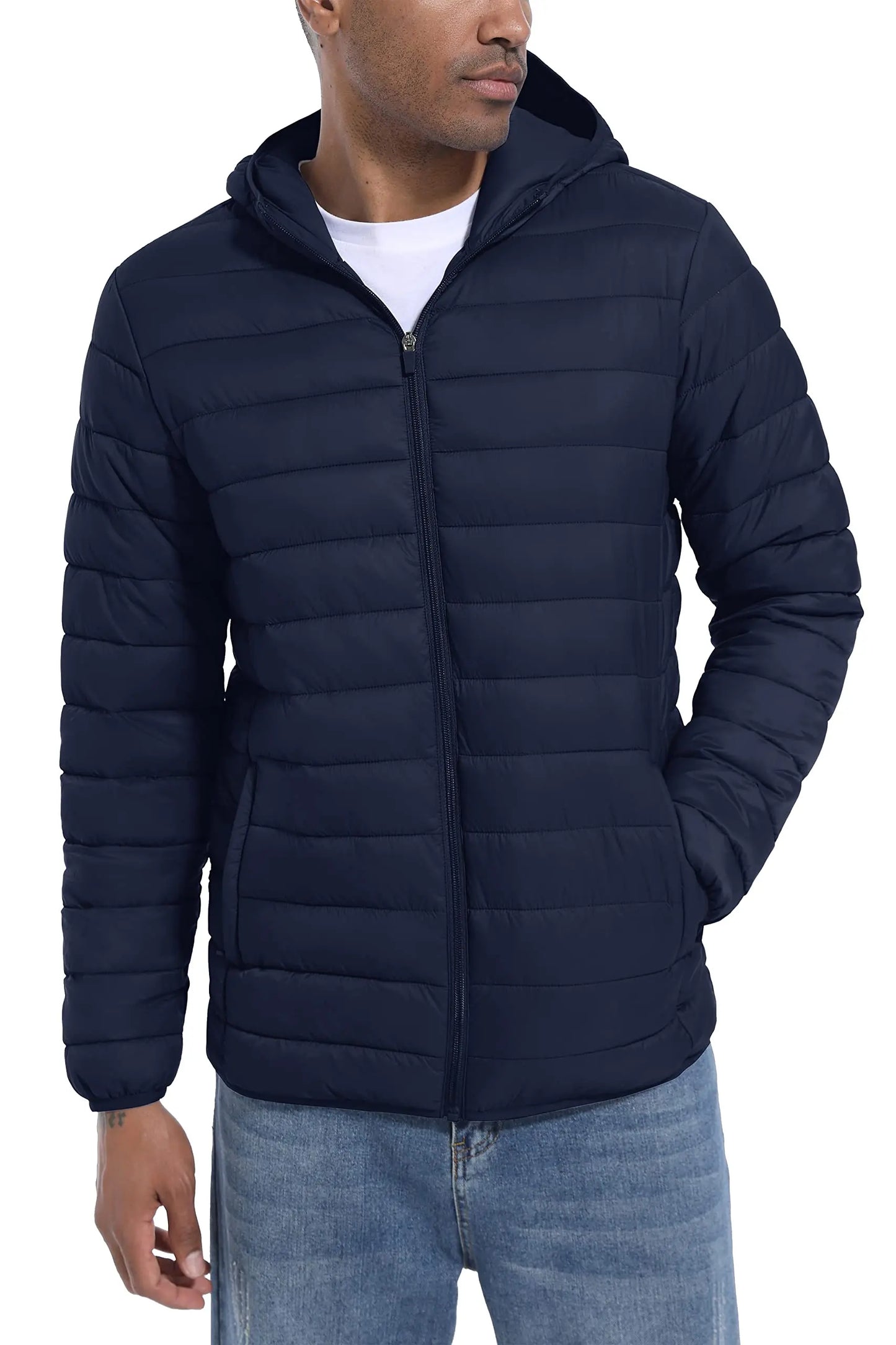 Men's TACVASEN Lightweight Water-Repellent Puffer Jacket - Cozy Insulated Hooded Windbreaker for Ultimate Comfort"
