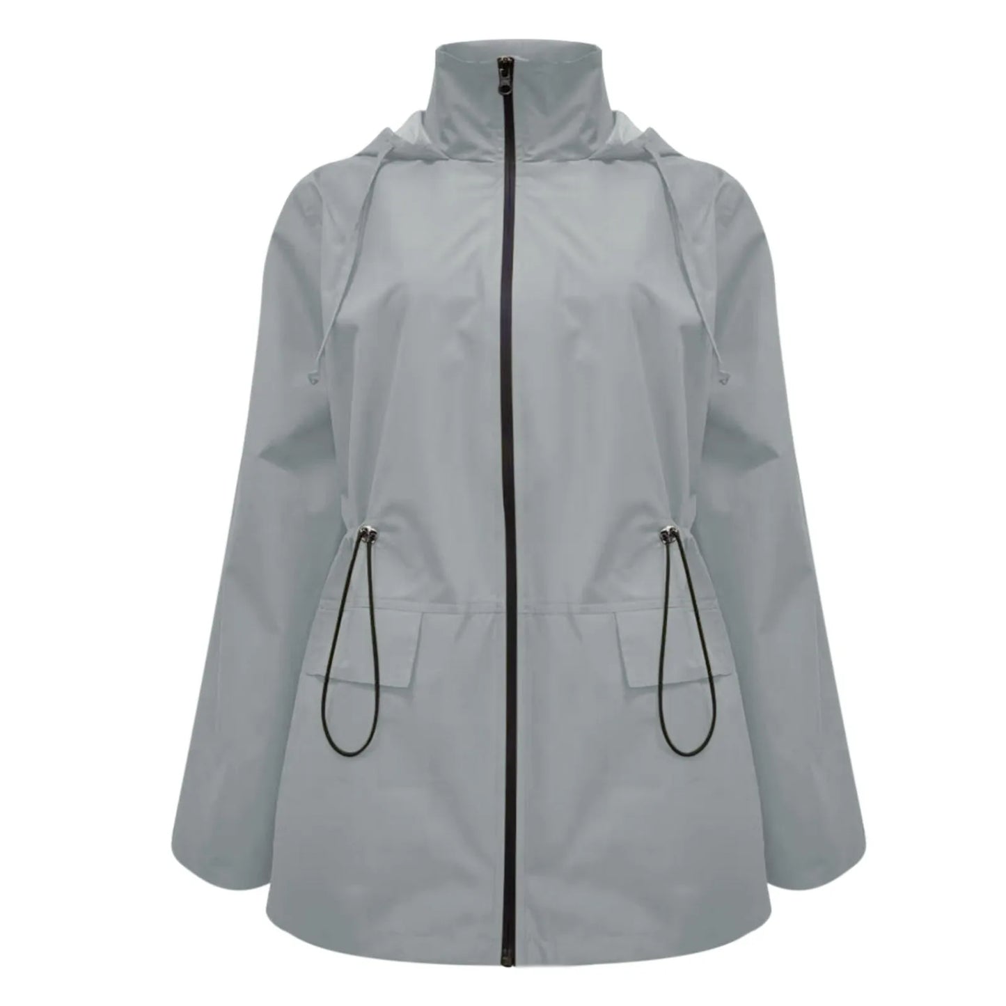Women's Asymmetric Hooded Windproof Jacket — Plus Size Streetwear Zip-Up Coat with Flare Sleeves