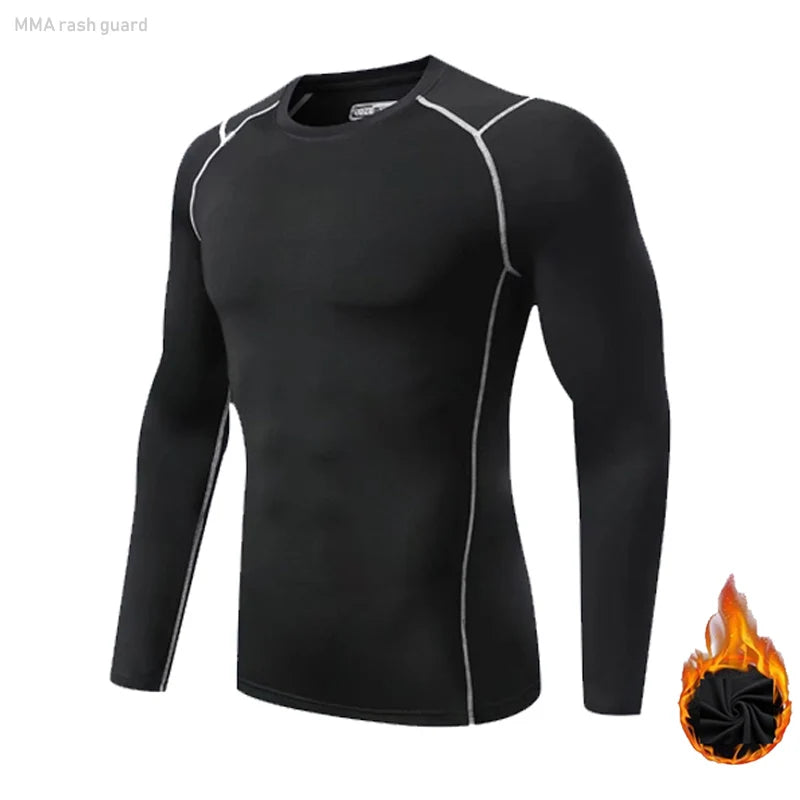 Men's NoEnName_Null Winter Fleece Thermal Underwear Suit - Fitness Clothing Set with Long Shirt and Leggings, Warm Base Layer Compression Sportswear
