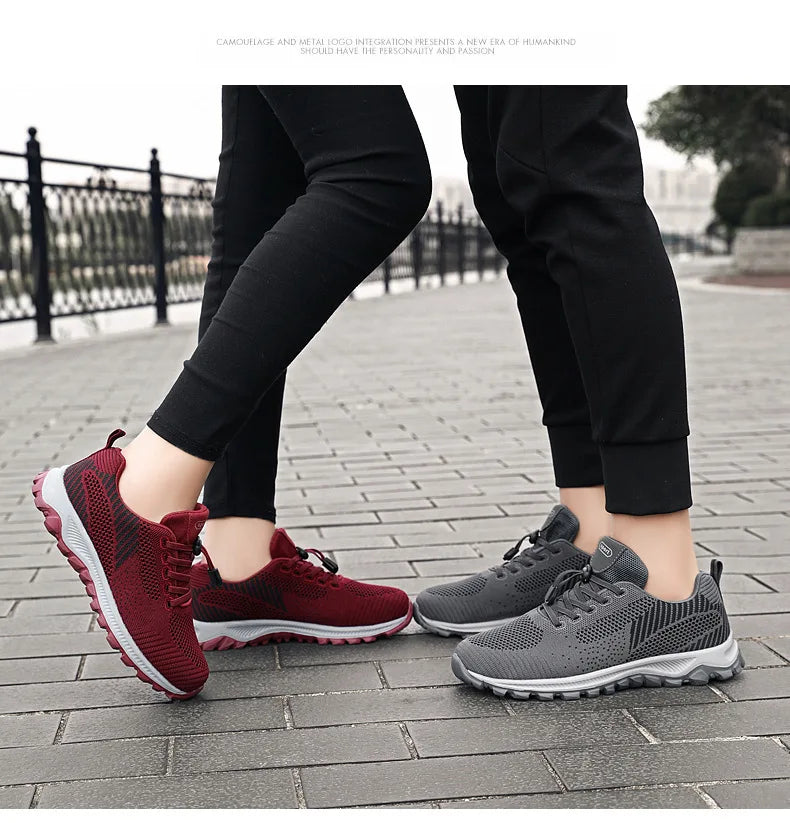 Women's Breathable Running Sneakers - Air Mesh Lace-Up Athletic Shoes - Lightweight Sport