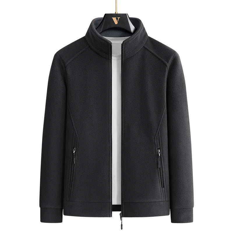 Men’s Stand Collar Zip-Up Casual Jacket with Zippered Pockets, Sizes M–8XL