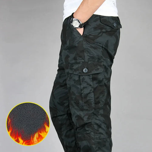 Men's Winter Cargo Pants - Fleece Lined Camo Multi-Pocket"