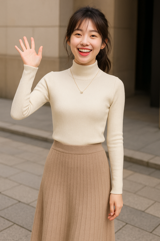 Women's Knitted Half-Turtleneck Pullover Sweater Elegant Korean