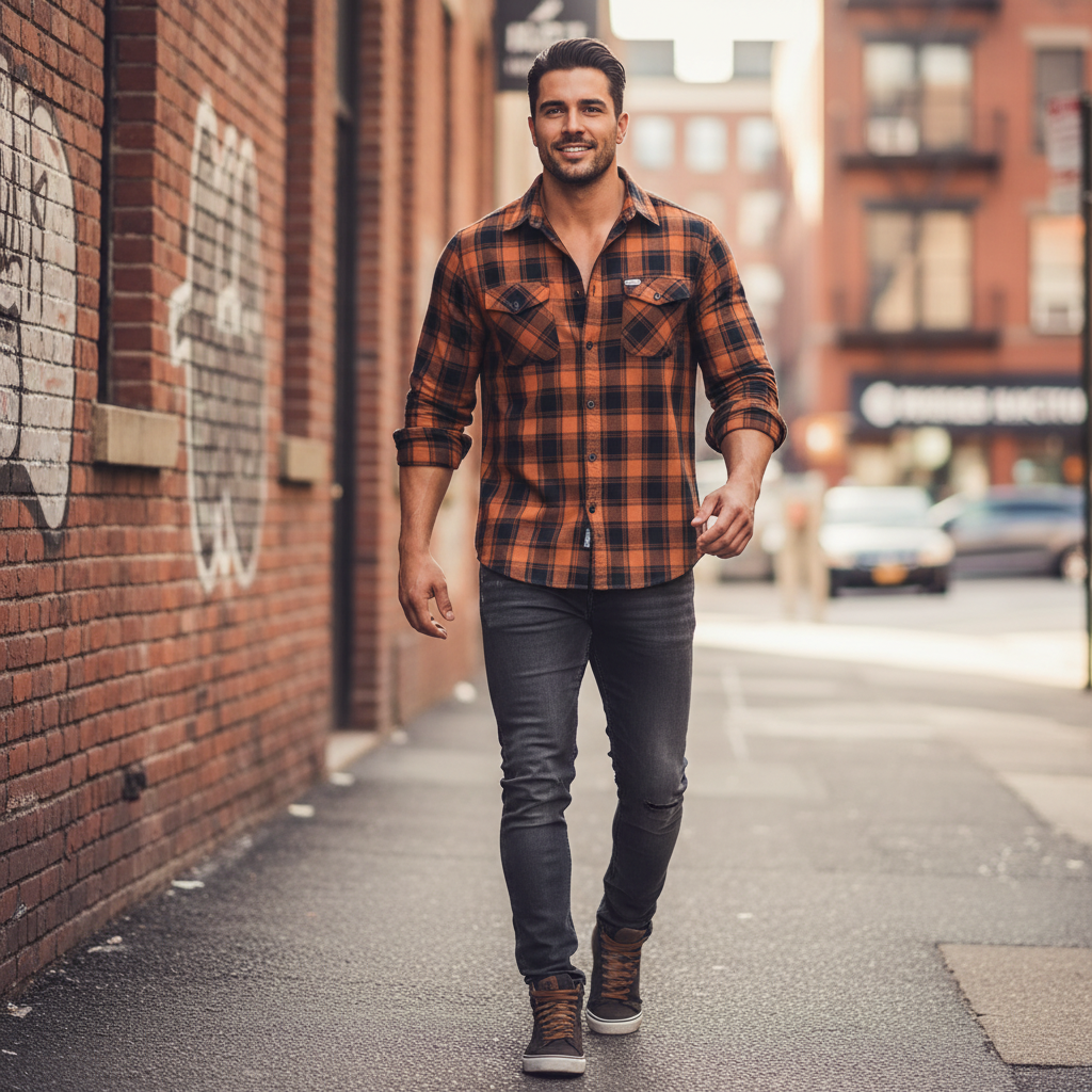 Unik Riding Gear Men's Black & Brown Plaid Flannel Shirt | 100% Cotton Long Sleeve Button-Down