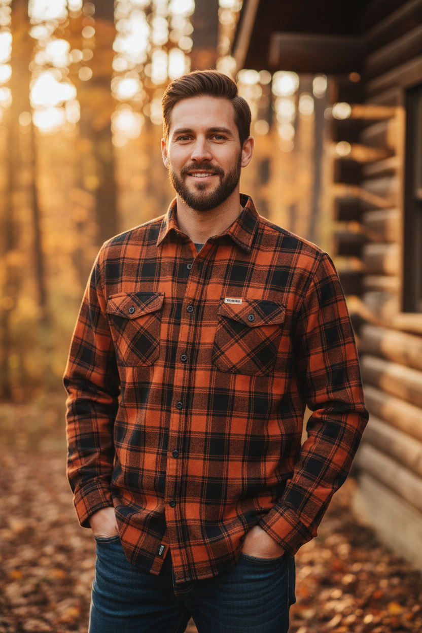 Unik Riding Gear Men's Black & Brown Plaid Flannel Shirt | 100% Cotton Long Sleeve Button-Down