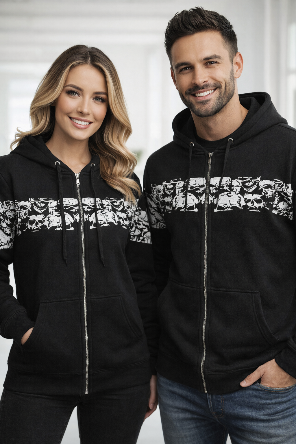 Unisex Reflective Skull Riding Hoodie - Premium Motorcycle Sweatshirt | Safety & Style