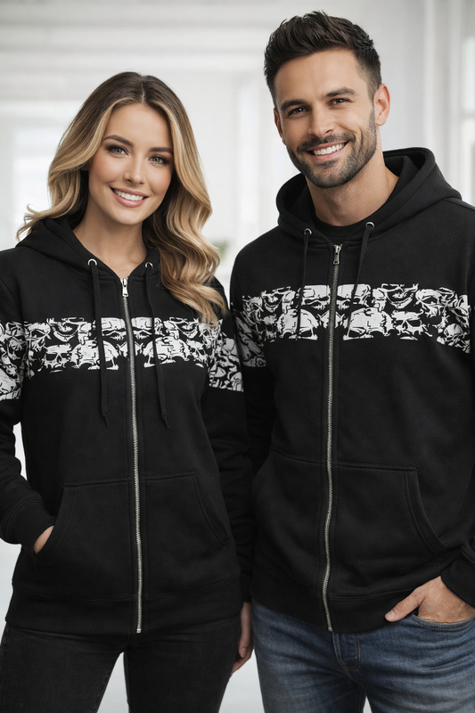 Unisex Reflective Skull Riding Hoodie - Premium Motorcycle Sweatshirt | Safety & Style