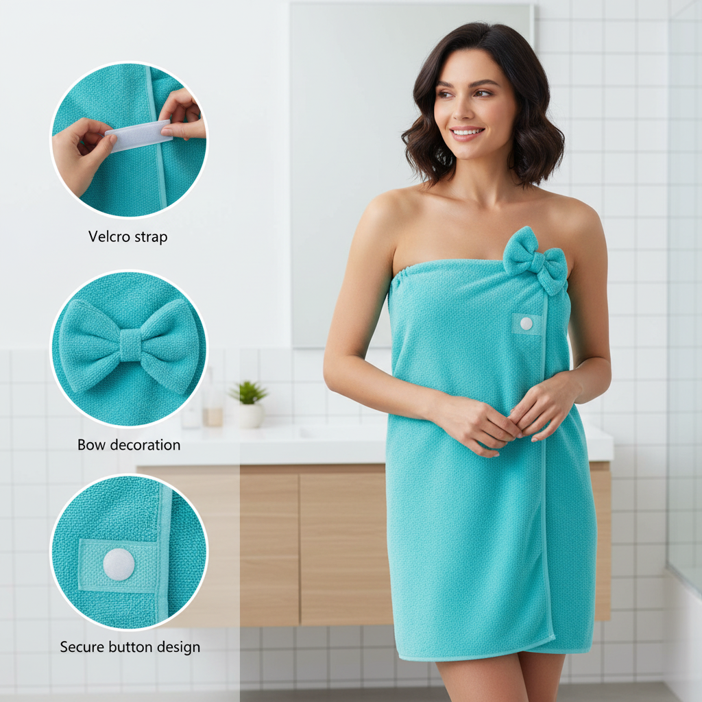 Women's Adjustable Bath Wrap Set - Ultra Soft Woven Towel & Hair Cap for Travel, Spa & Sauna
