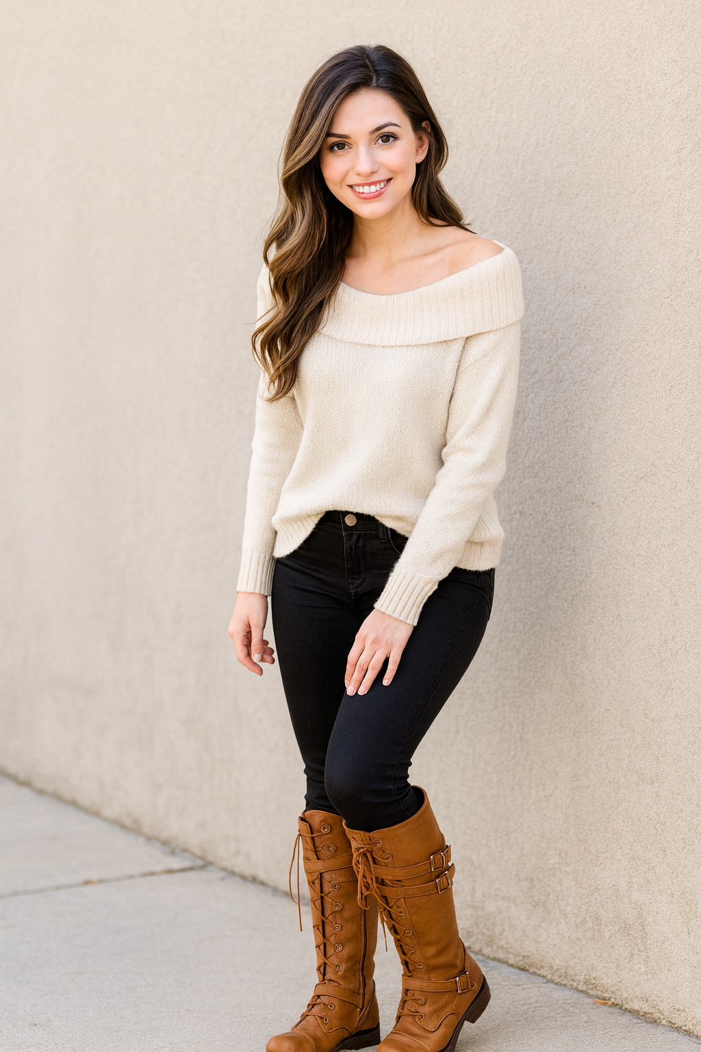 Women's Lace-Up Combat Boots - Buckle Strap Detail | Edgy Fashion Boots