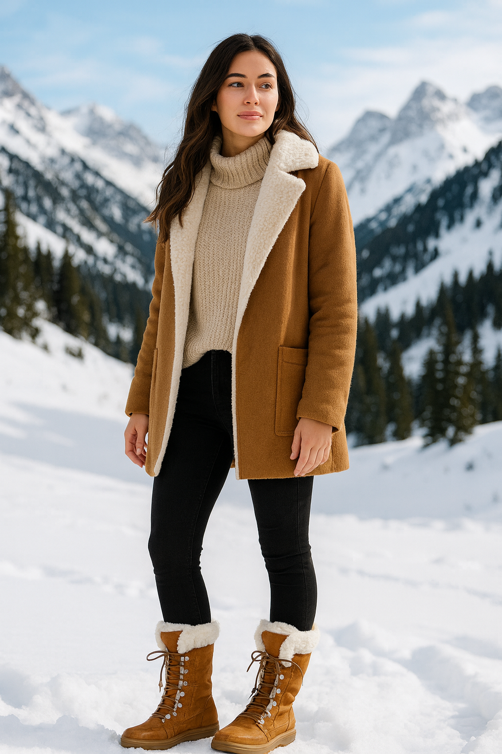 Women's Marshmallow Fur Trim Lace-Up Mid-Calf Winter Boots - Suede