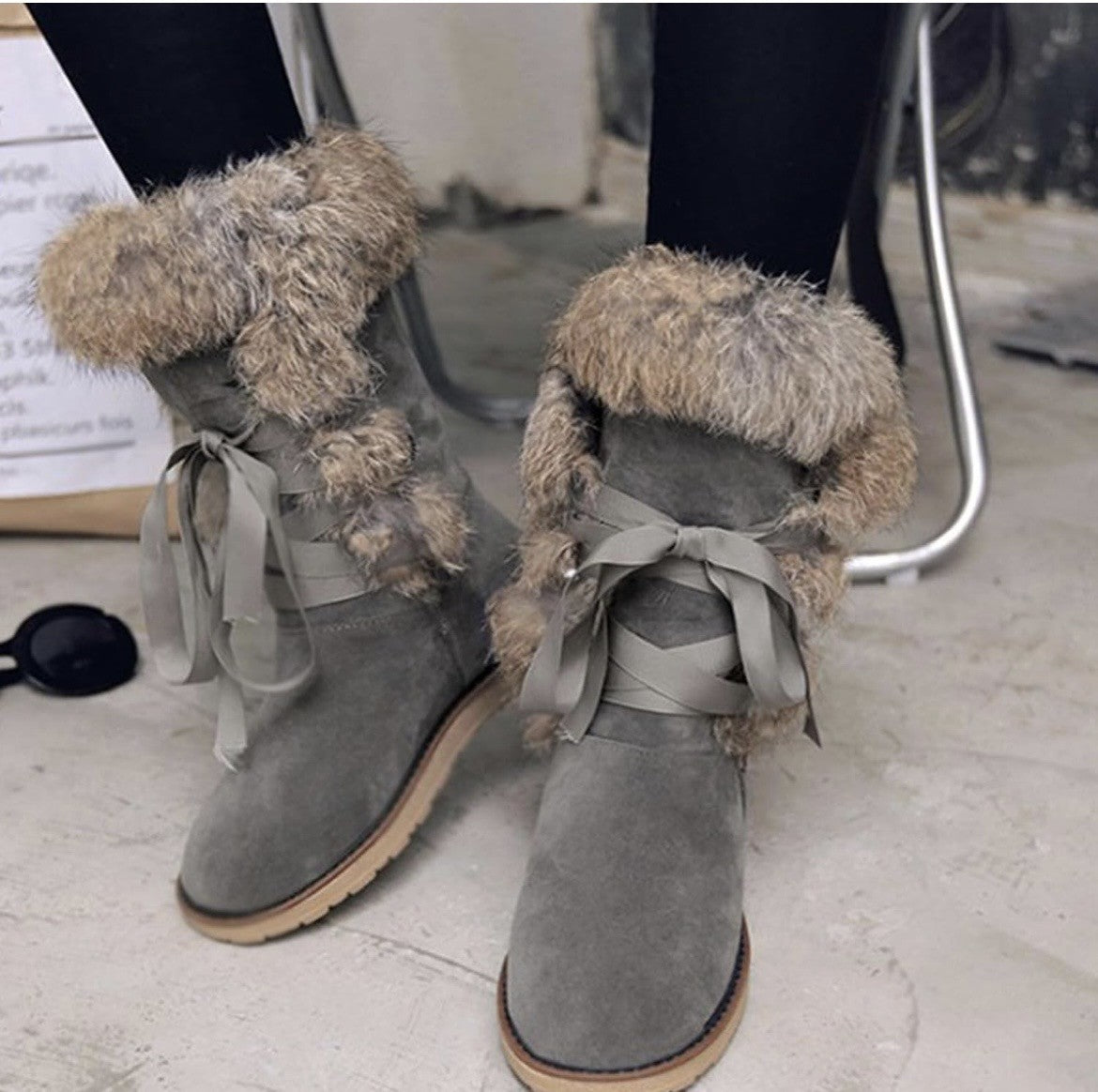 Women's Nubuck Lace-Up Snow Boots - Big Size Cotton Booties