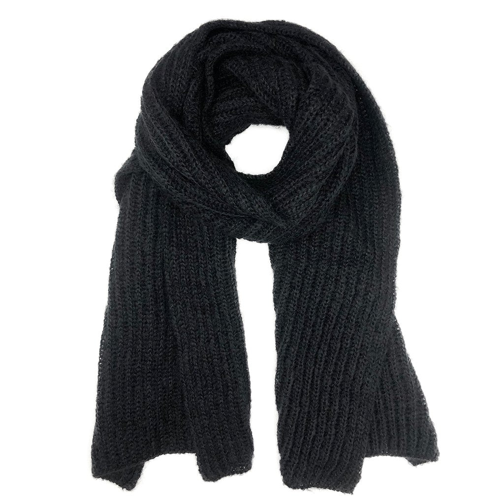 Unisex Chunky Knit Alpaca Scarf - Premium Black Winter Scarf