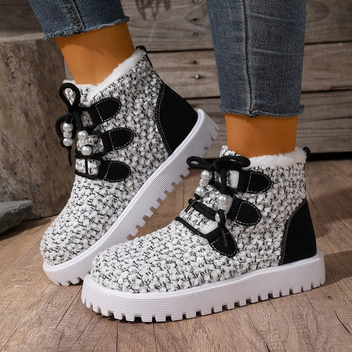 Women's Sparkling Studded Ankle Boots - Lace-Up Suede Winter Boots