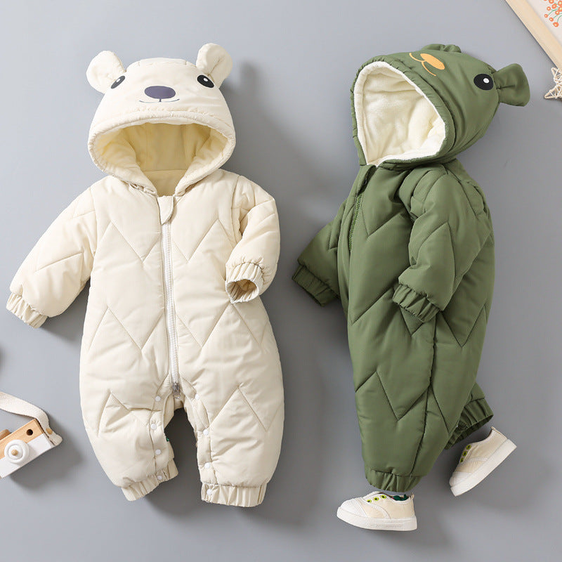 Unisex Baby Winter Romper with Hood - Soft Cotton Padded Snowsuit (0-3 Years)