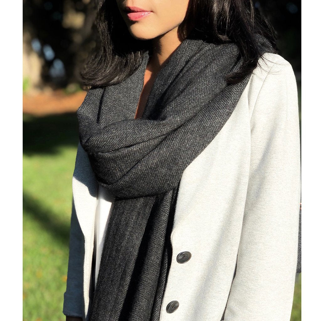 Unisex Himalayan Cashmere Scarf - Handloomed Charcoal Premium
