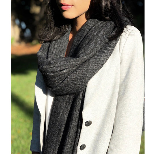 Unisex Himalayan Cashmere Scarf - Handloomed Charcoal Premium