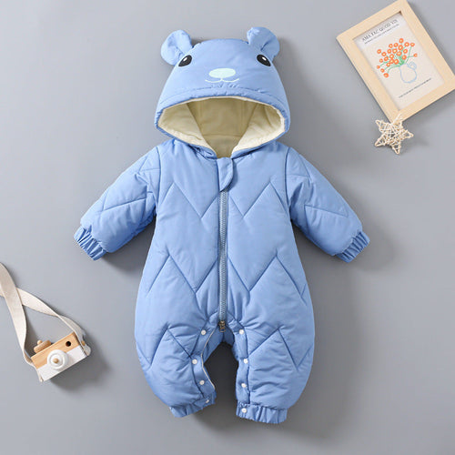 Unisex Baby Winter Romper with Hood - Soft Cotton Padded Snowsuit (0-3 Years)