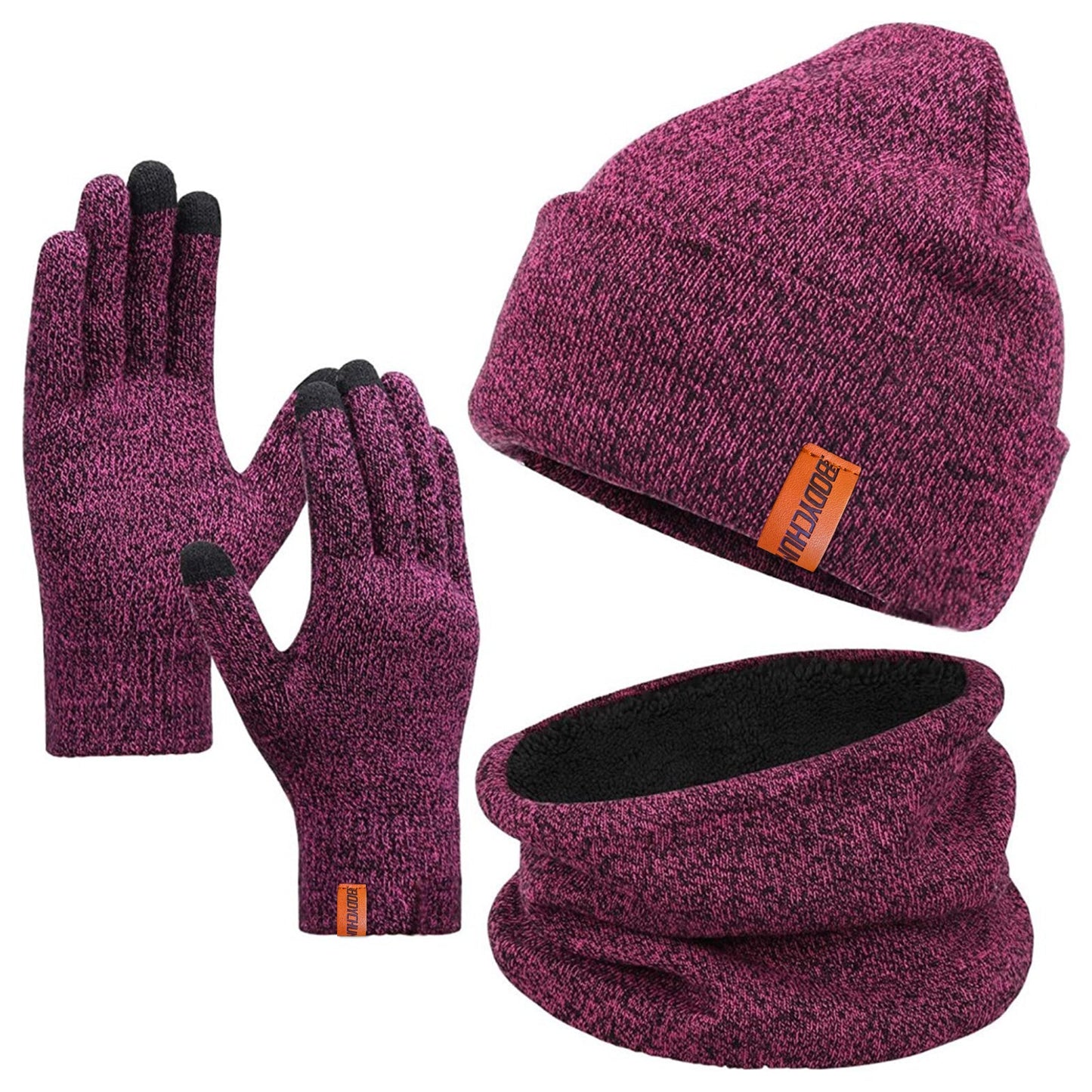 Unisex 3-in-1 Winter Knitwear Set - Fleece-Lined Beanie, Gloves & Neck Warmer Bundle