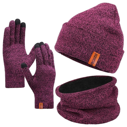 Unisex 3-in-1 Winter Knitwear Set - Fleece-Lined Beanie, Gloves & Neck Warmer Bundle