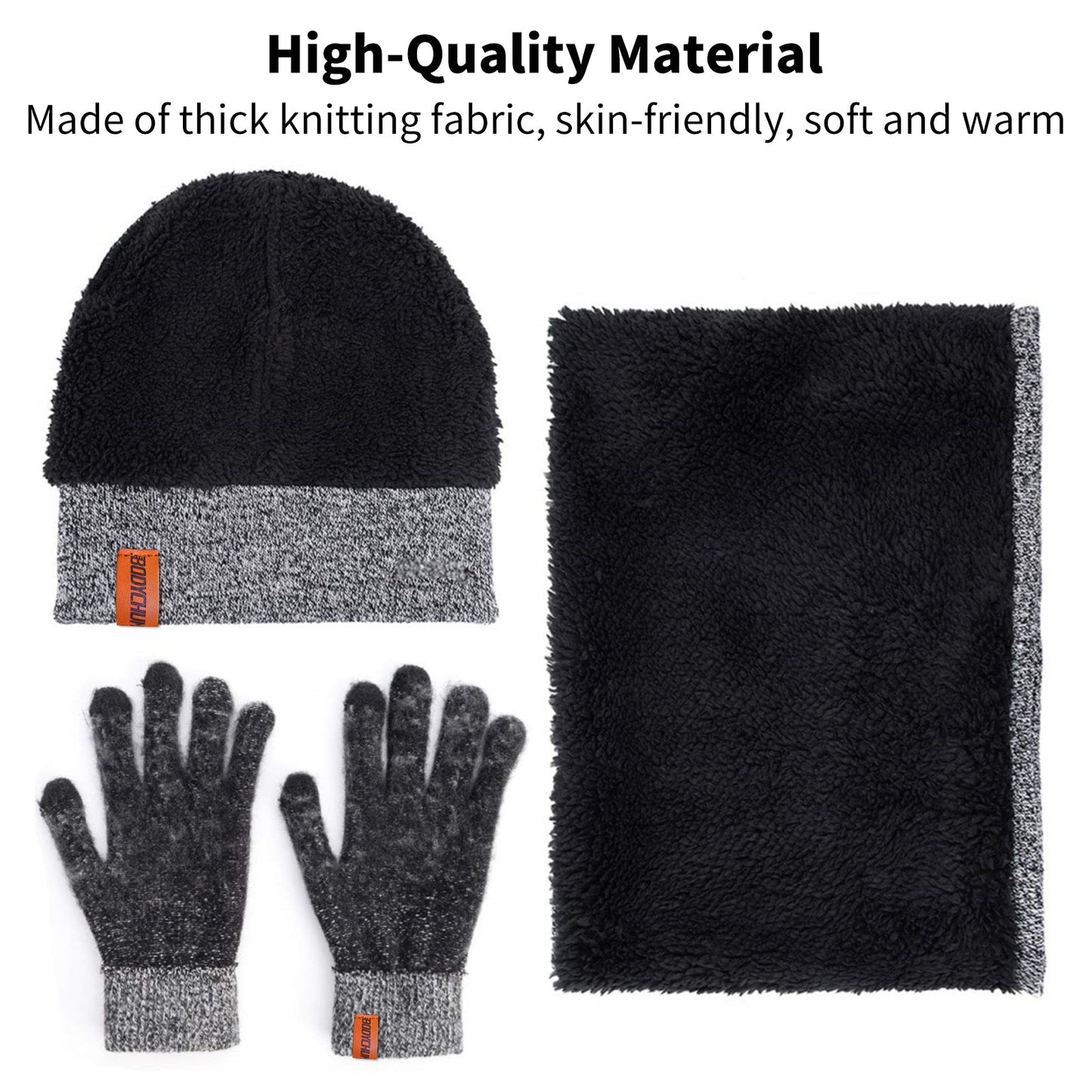 Unisex 3-in-1 Winter Knitwear Set - Fleece-Lined Beanie, Gloves & Neck Warmer Bundle