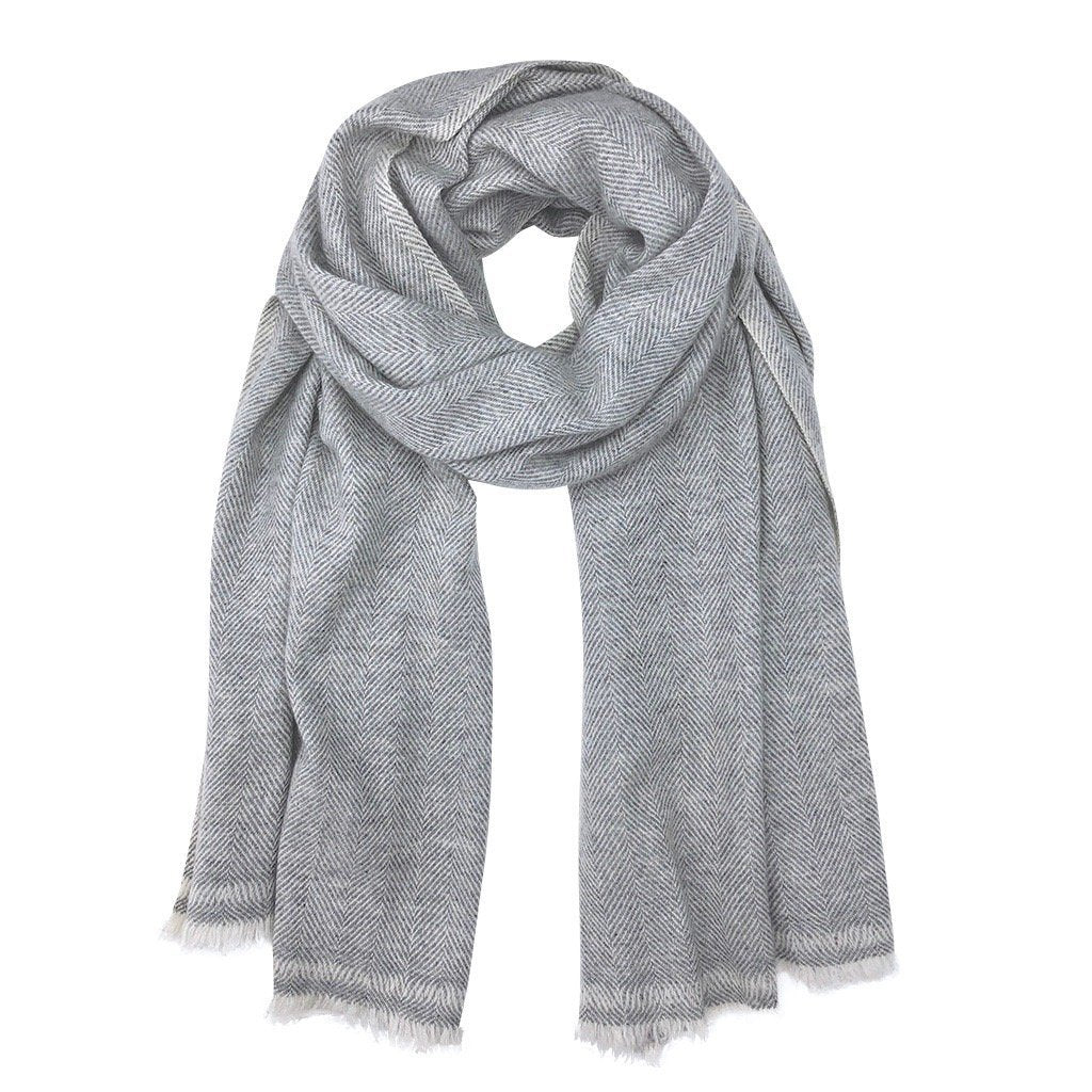 Unisex Cashmere Scarf - Handloomed Himalayan Gray Herringbone