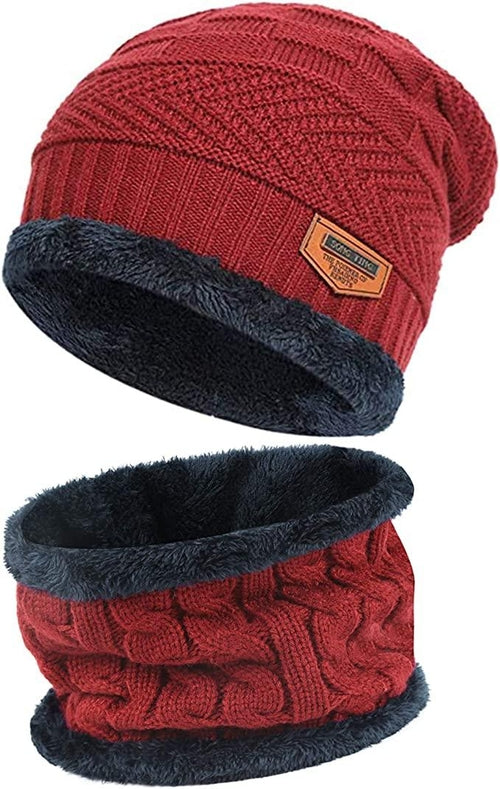 Unisex Winter Beanie and Scarf Set - Fleece Lined Knit Hat