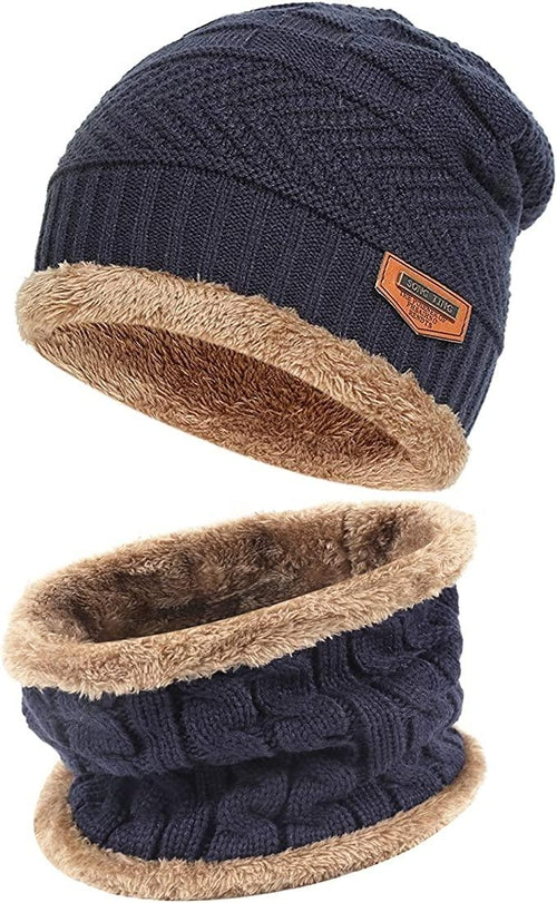 Unisex Winter Beanie and Scarf Set - Fleece Lined Knit Hat