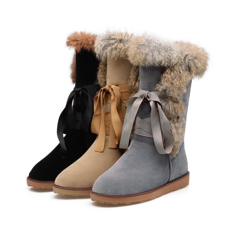 Women's Nubuck Lace-Up Snow Boots - Big Size Cotton Booties