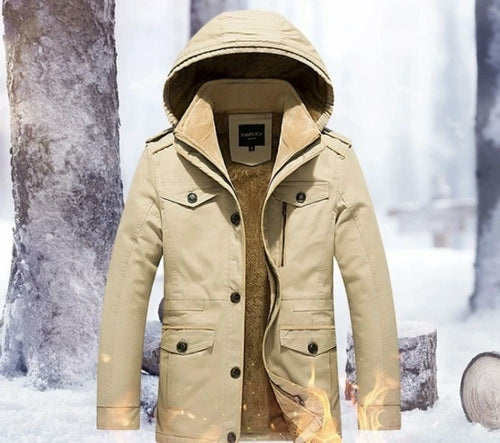 Men's Military Style Hooded Coat with Inner Fur Lining