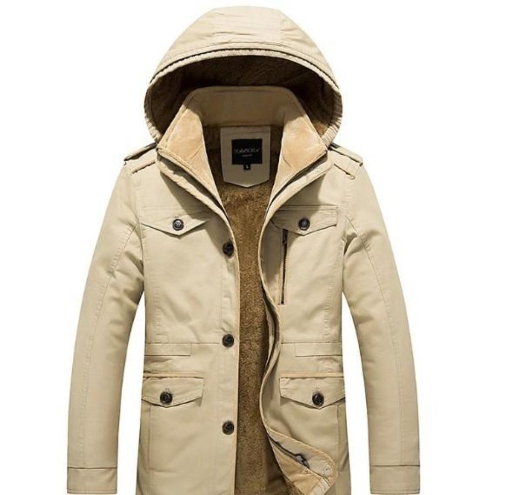Men's Military Style Hooded Coat with Inner Fur Lining