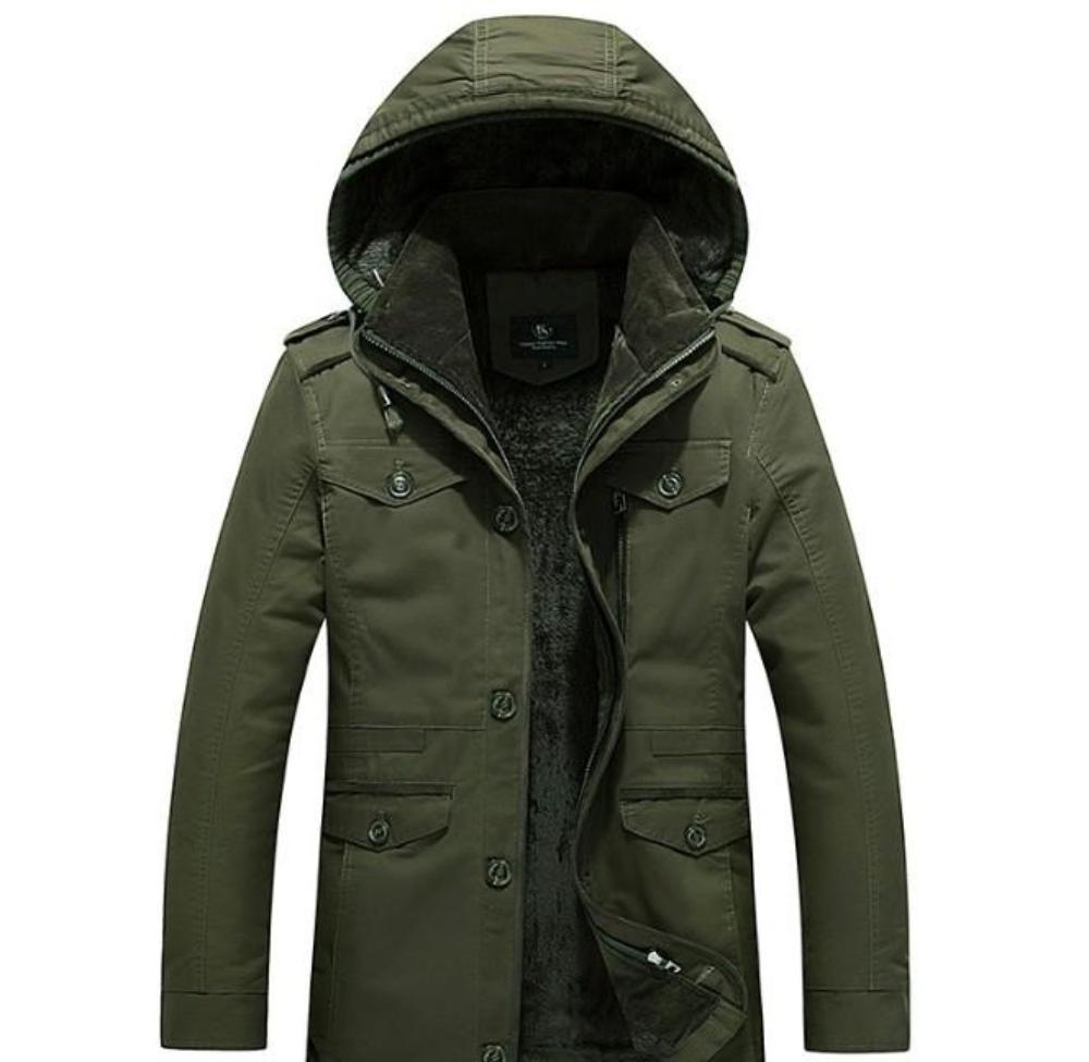 Men's Military Style Hooded Coat with Inner Fur Lining