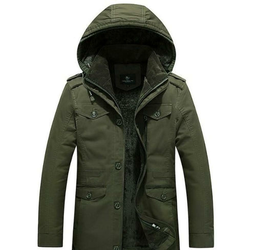 Men's Military Style Hooded Coat with Inner Fur Lining