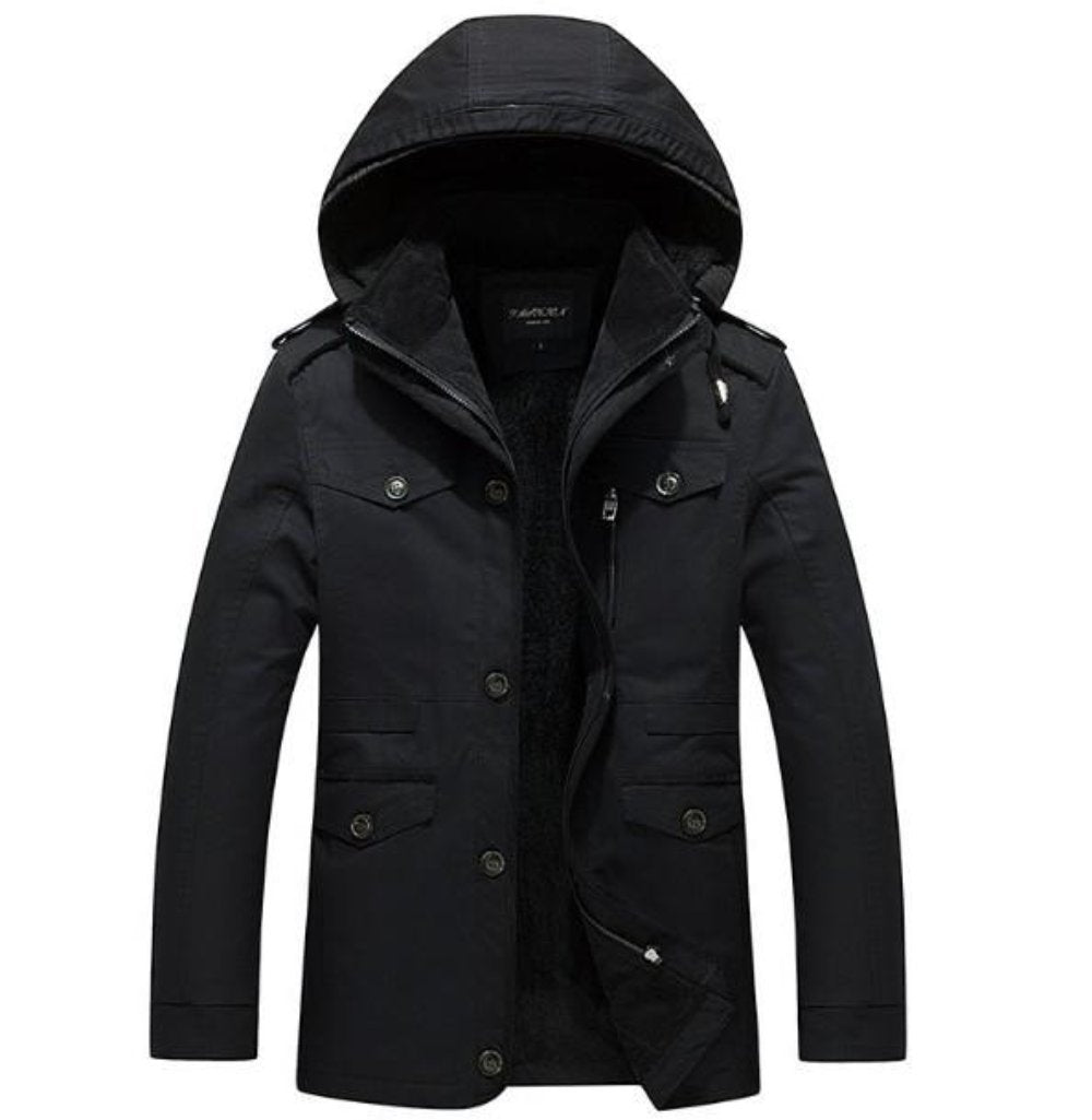 Men's Military Style Hooded Coat with Inner Fur Lining