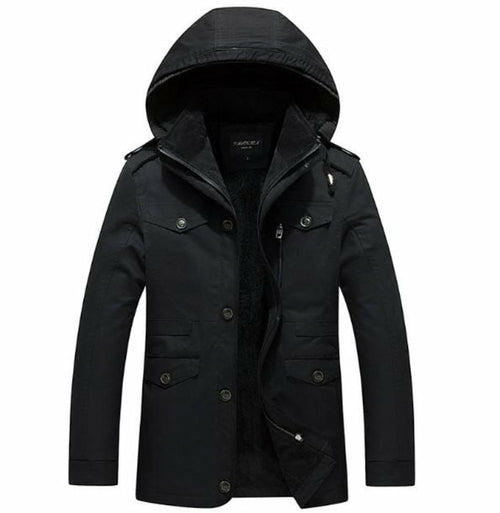 Men's Military Style Hooded Coat with Inner Fur Lining